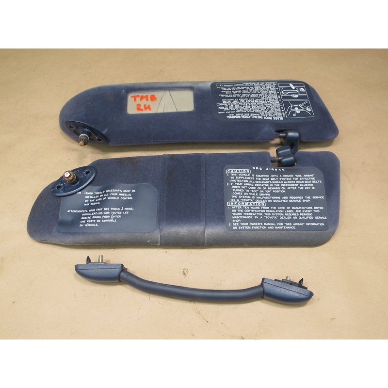 91-95 Toyota SW21L MR2 Set of 3 Front Left & Right Sun Visor & Handle Blue OEM