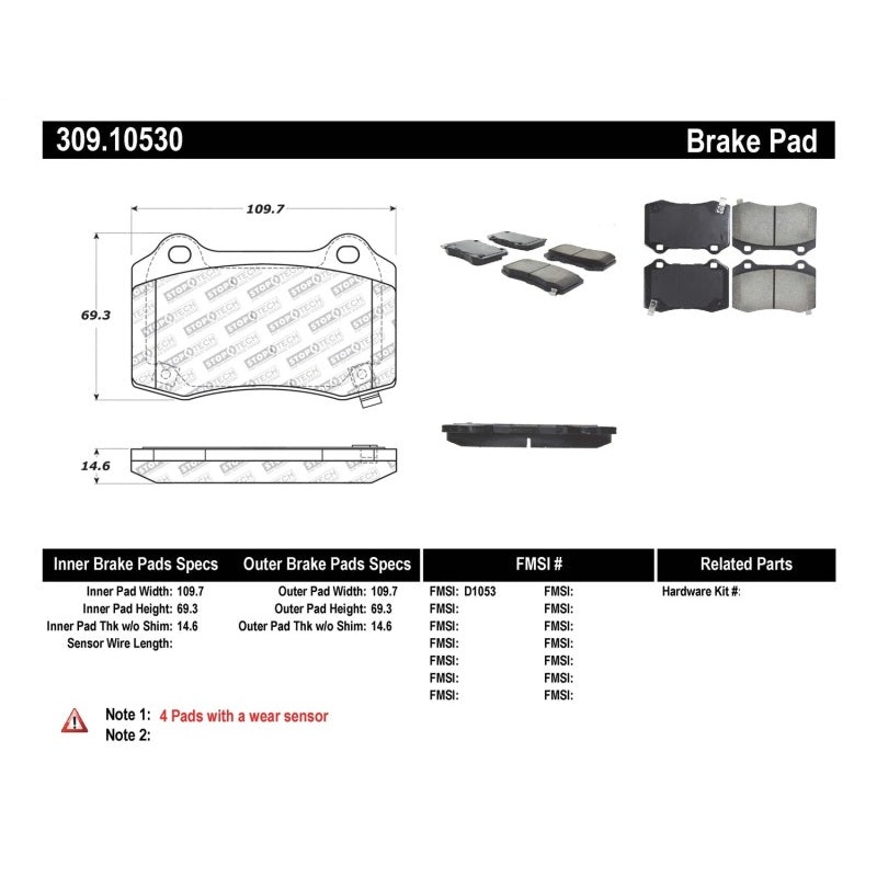 StopTech Performance 10+ Camaro Rear Brake Pads